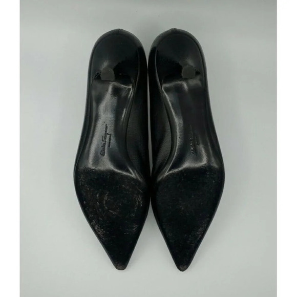 SALVATORE FERRAGAMO Black Leather Croc Point Toe Pumps Womens Kitten Heel 10B - Picture 12 of 12